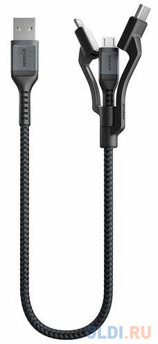 

Кабель Lightning microUSB Type-C 0.3м Nomad Universal Cable Kevlar круглый черный
