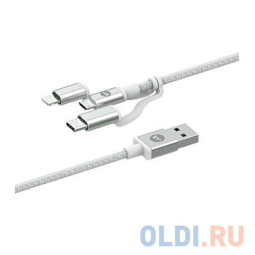 

Кабель Lightning microUSB Type-C 1м Mophie 409903219 круглый белый
