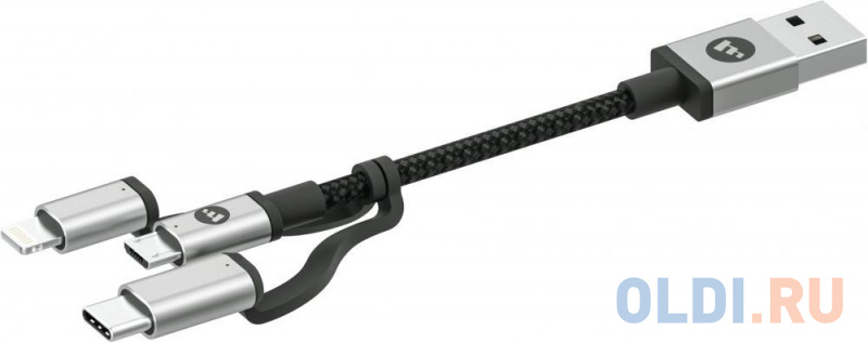 

Кабель Lightning microUSB Type-C 1м Mophie 409903220 круглый черный