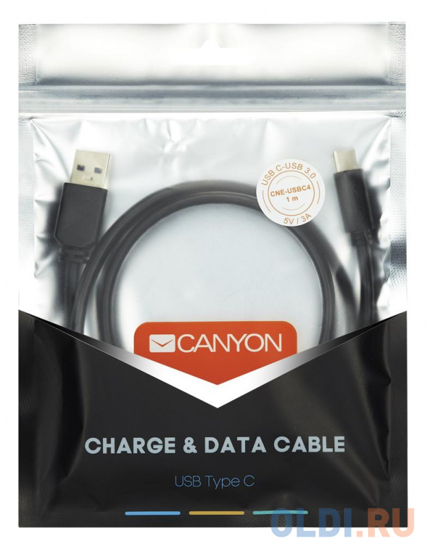 Кабель Type-C 1.8м Canyon CNE-USBC2B круглый черный фото