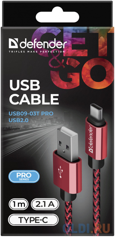 Кабель Type-C 1м Defender USB09-03T PRO круглый красный фото