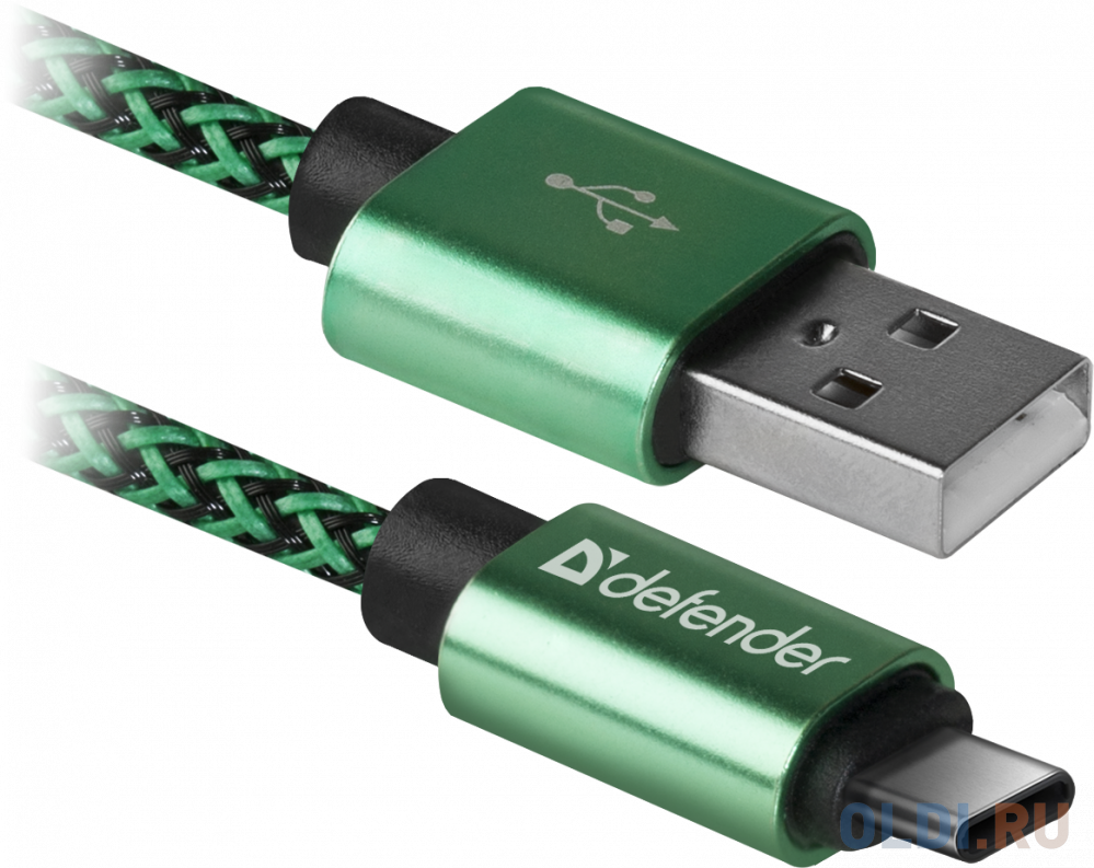 Кабель Type-C 1м Defender USB09-03T PRO круглый зеленый