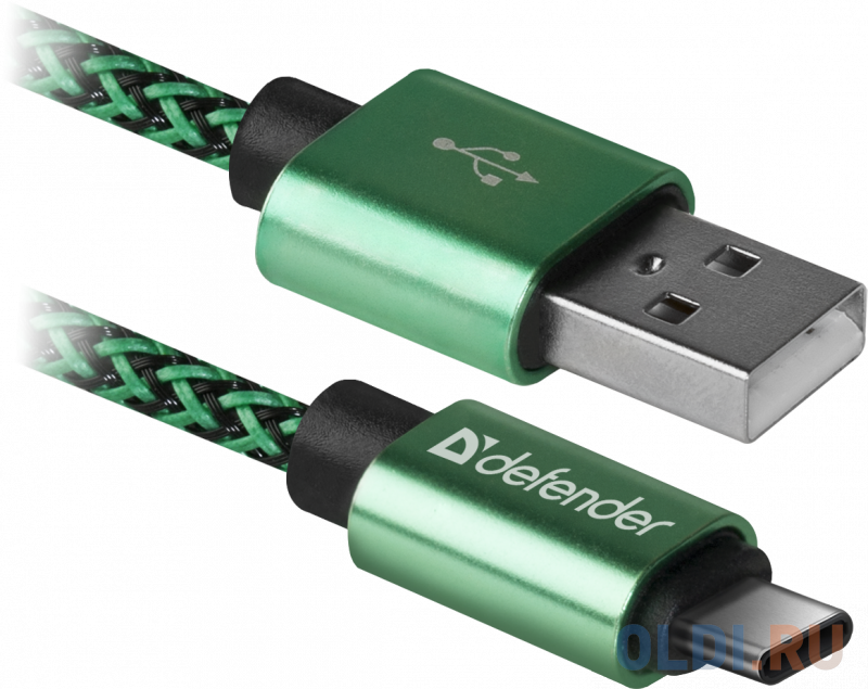 Кабель Type-C 1м Defender USB09-03T PRO круглый зеленый фото