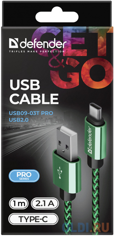 Кабель Type-C 1м Defender USB09-03T PRO круглый зеленый фото