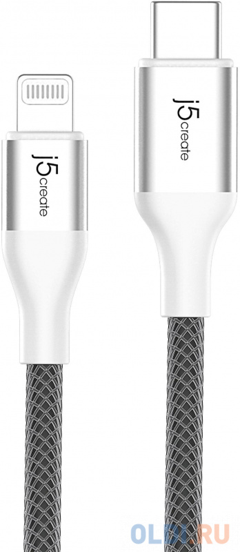 

Кабель Lightning Type-C 1.2м j5create JLC15W круглый белый