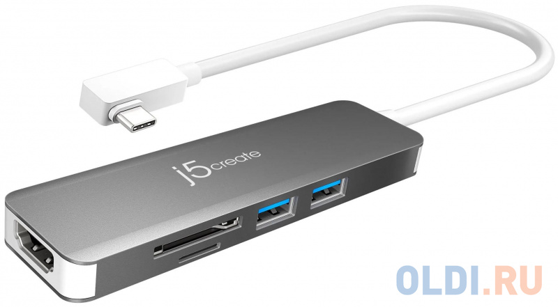 

Переходник USB Type C HDMI USB 3.0 0.21м j5create JCD372 круглый серый