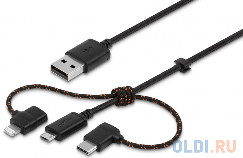 

Кабель Type-C Lightning microUSB 1м Moshi "Universal Cable 3 в 1" круглый черный