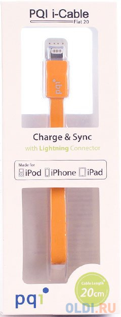 

Переходник Lightning 0.2м PQI PQI-iCABLE-FLAT20-OR плоский оранжевый