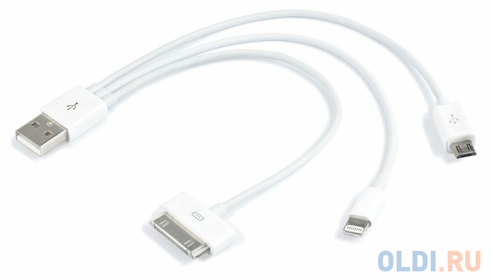 Кабель USB Apple 30-pin Lightning microUSB 0.2м .NoBrand круглый белый комплект для зарядки 3 в 1 luazon uc 09 азу 1 a microusb 1 a сзу 1 a 1 м белый