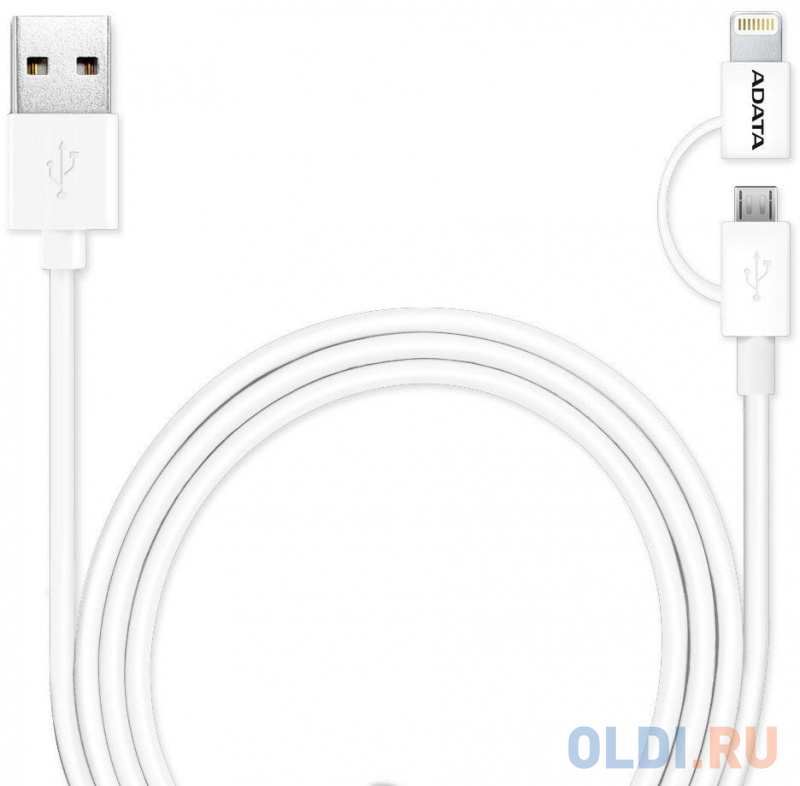 

Кабель Lightning 1м A-Data круглый белый + microUSB AMFI2IN1-100CM-CWH