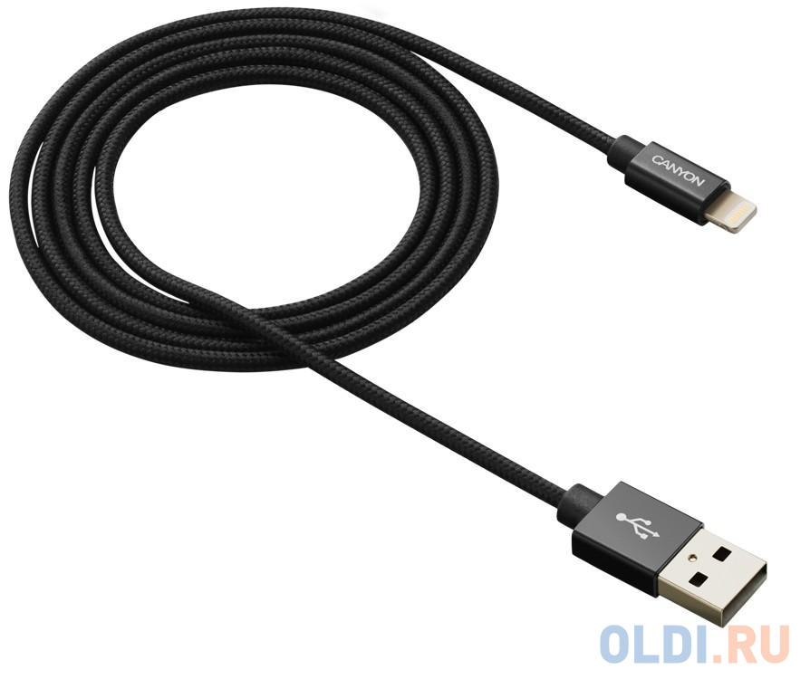 Кабель USB Lightning 1м Canyon CNS-MFIC3B круглый черный