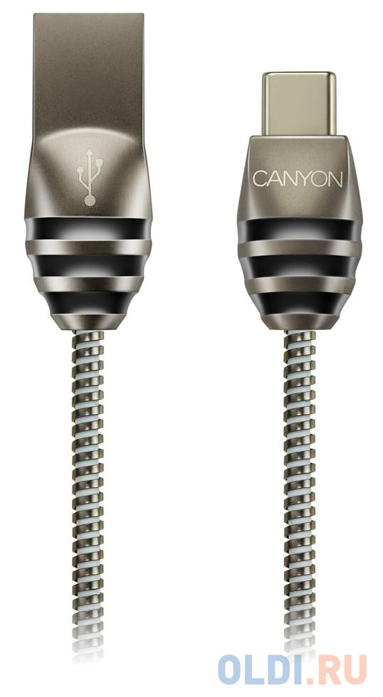 Кабель CANYON Type C USB 2.0 standard cable, Power & Data output, 5V 2A, OD 3.5mm, metallic Jacket, 1m, gun color, 0.04kg 