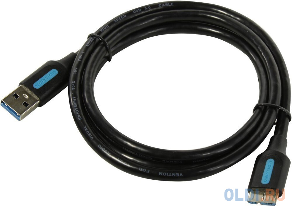 Кабель microUSB USB 3.0 1м Vention COPBF круглый черный кабель microusb 1м acd acd u927 m1r круглый красный