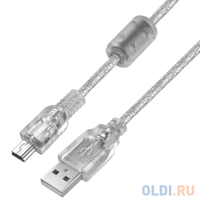 Greenconnect Кабель PROF 1.5m USB 2.0, AM/mini 5P, прозрачный, 28/24 AWG, экран, армированный, морозостойкий, GCR-UM1M5P-BD2S-1.5m Вид№2