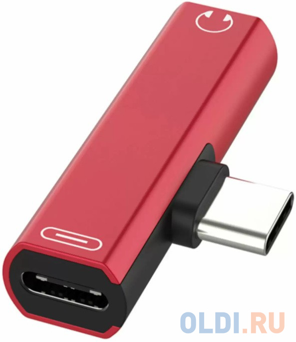 GCR Переходник USB Type C > 3.5mm mini jack + TypeC, красный, GCR-UC2AUX