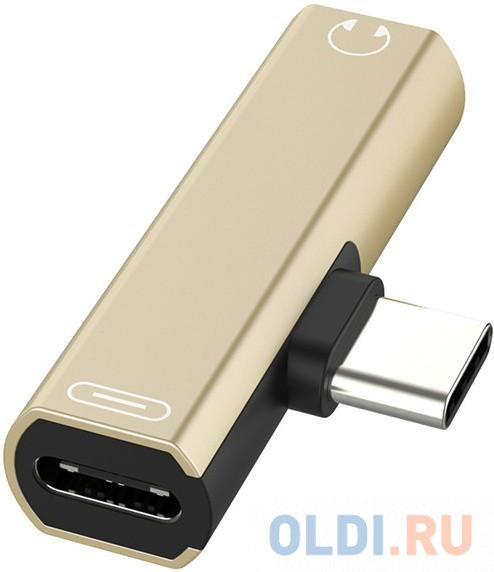GCR Переходник USB Type C > 3.5mm mini jack + TypeC, золотой, GCR-UC2AUX