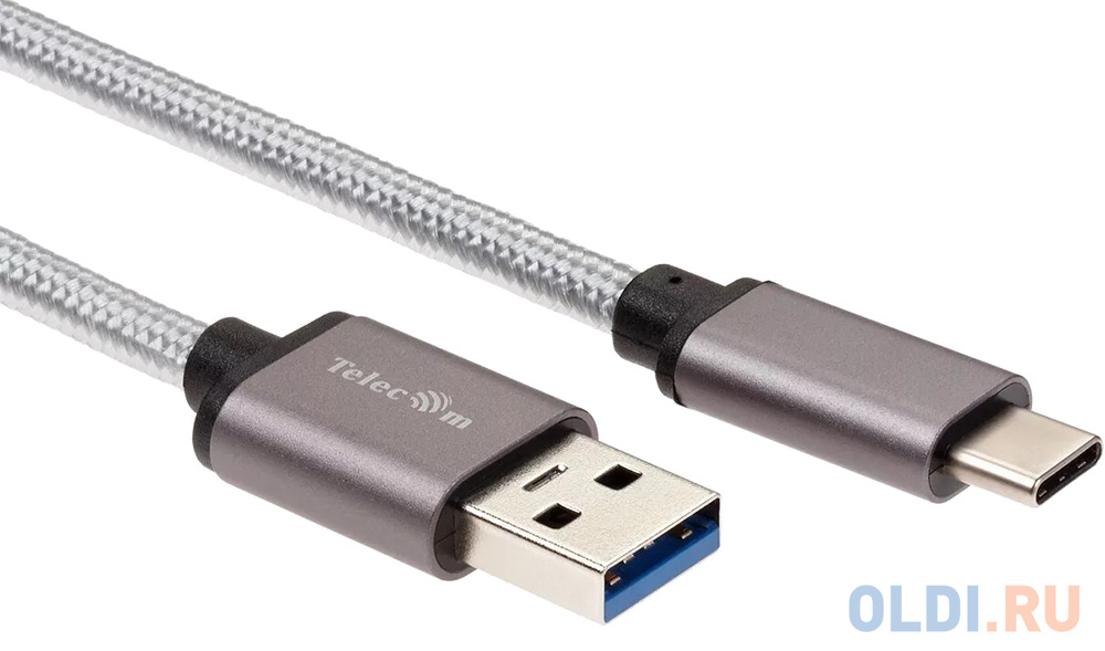 Кабель USB Type C USB 3.0 2м VCOM Telecom TC403M-2M круглый серый кабель displayport 1 8м vcom telecom cu480mc 1 8m круглый серый