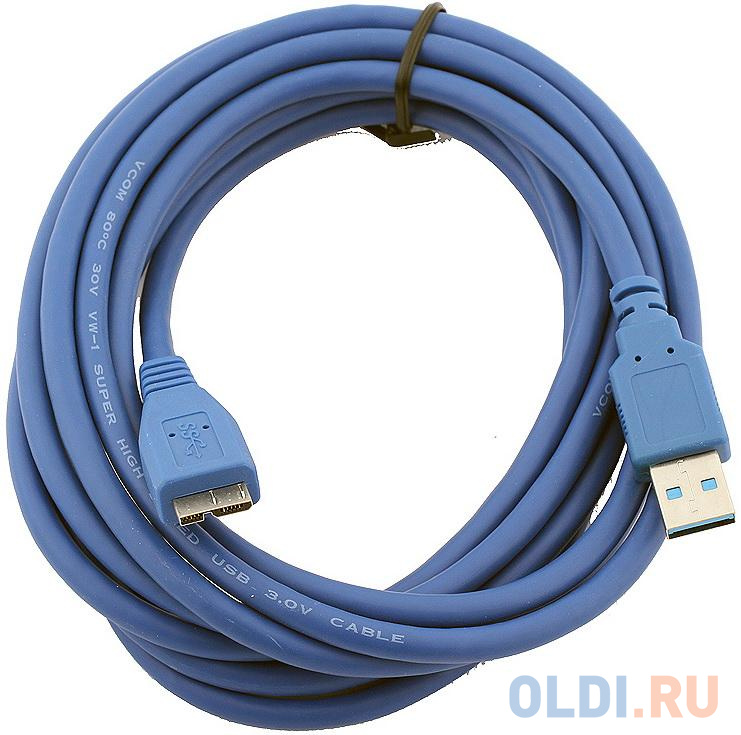 Кабель USB microUSB 3м VCOM Telecom VUS7075-3M круглый синий кабель концентратор usb3 0 4 usb3 0 microusb 1m vcom dh307 1m