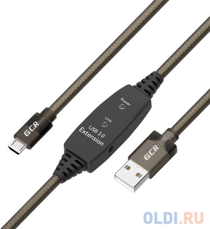 Кабель microUSB USB 10м Green Connection GCR-53813 круглый черный прозрачный кабель usb 2 0 microusb 1м perfeo u4807 круглый