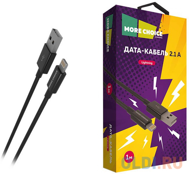 

Дата-кабель USB 2.1A для Lightning 8-pin More choice K24i TPE 1м (Black)