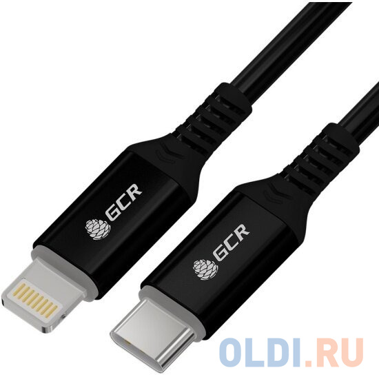 

GCR Кабель PREMIUM 1.0m TypeC/Lightning MFI POWER DELIVERY 18 W, быстрая зарядка, черный силикон, AL case черный, черный ПВХ, GCR-53535