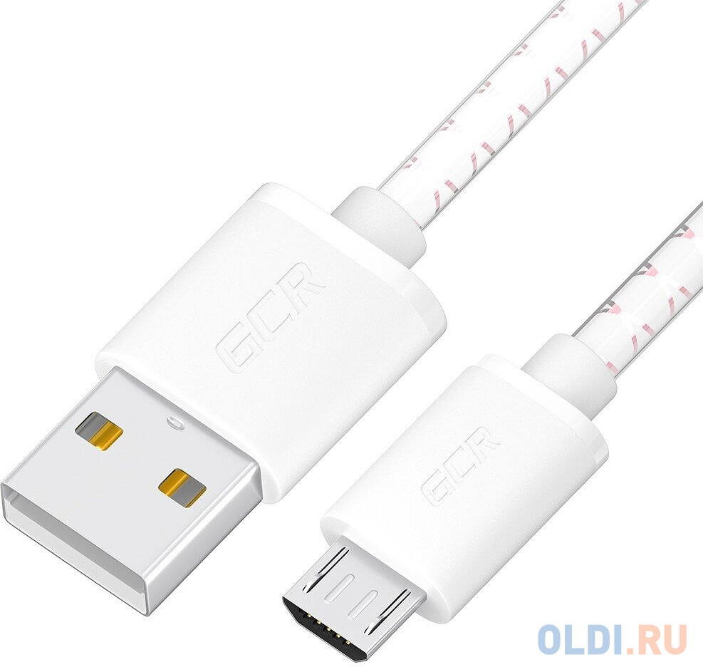 

GCR Кабель 1.5m MicroUSB, бело-розовый, белые коннекторы, быстрая зарядка, 28/24 AWG, GCR-54451