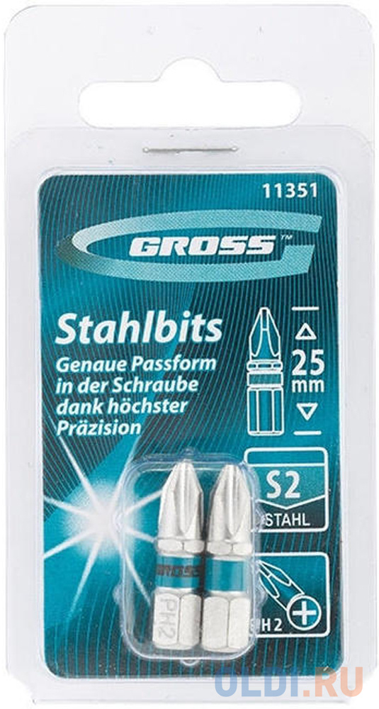 

Набор бит GROSS 11351 ph2х25 сталь s2 2шт