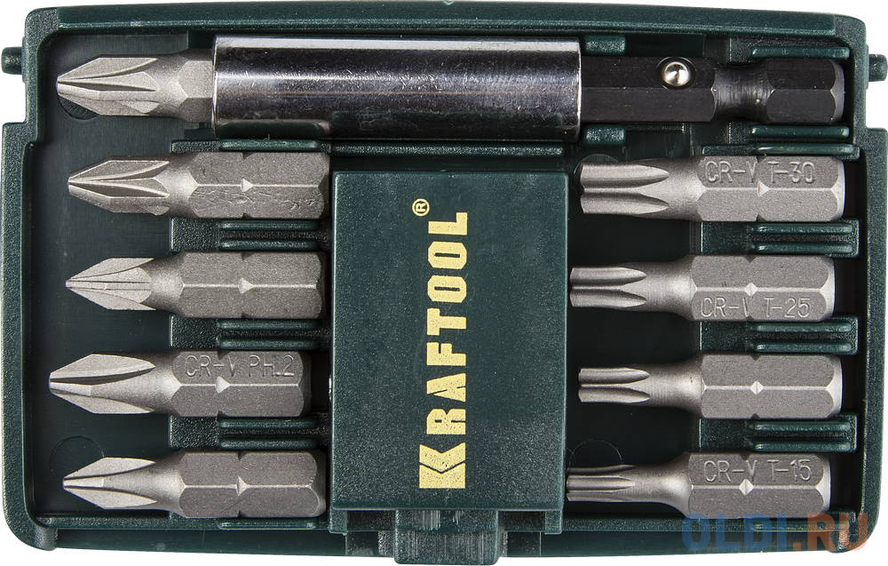 Набор бит "COMPACT-10" с магнитным адаптером, KRAFTOOL 26130-H10, в мини бит-боксе, 10 предметов - фото 1
