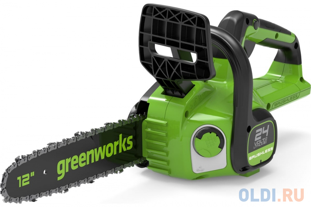 

GreenWorks Цепная пила аккумуляторная Арт. 2005807USB4, 24V, 30см, бесщеточная, c 1хАКБ 2 Ач c USB и ЗУ 2007007USB2