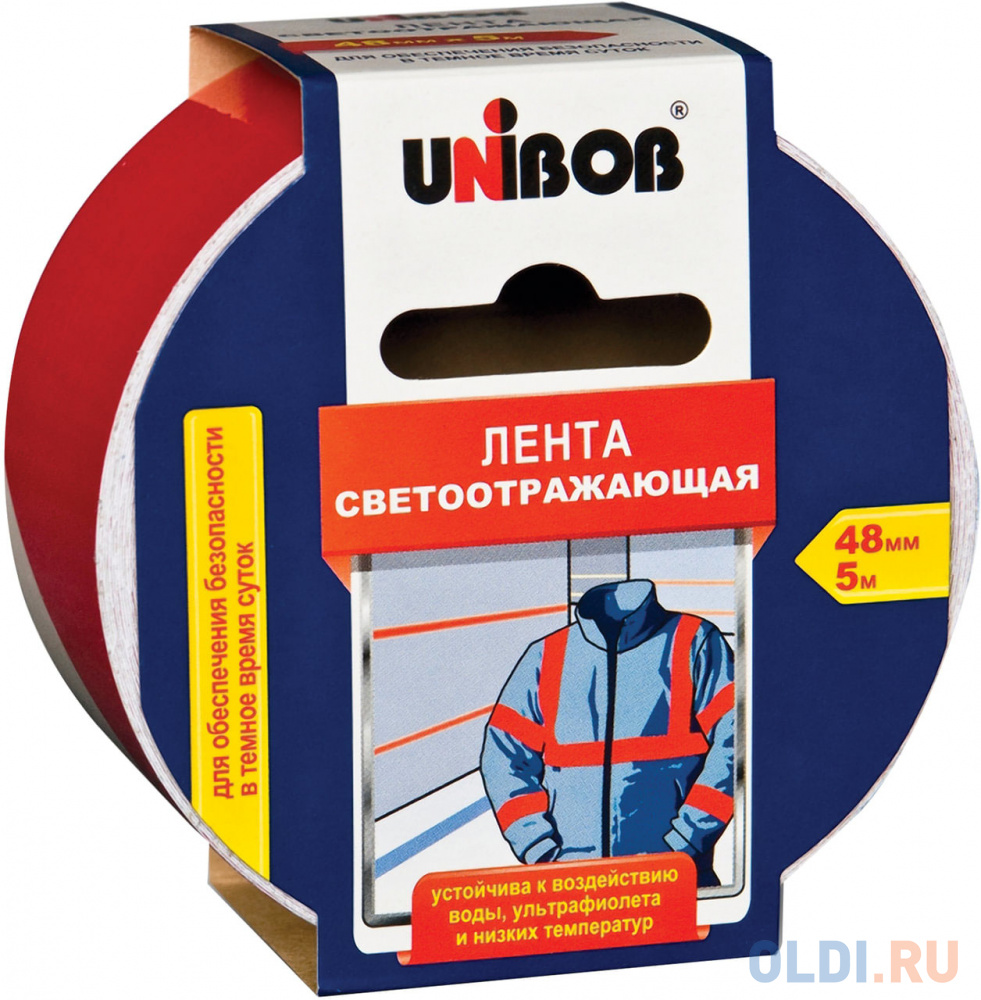 

Клейкая лента Unibob 48984 48мм x 5 м светоотражающая, красно-белая