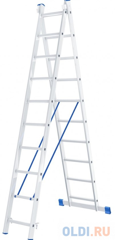 Лестница, 2 х 10 ступеней, алюминиевая, двухсекционная, Россия// Сибртех алюминиевая двухсекционная шарнирная двухсекционная лестница алюмет