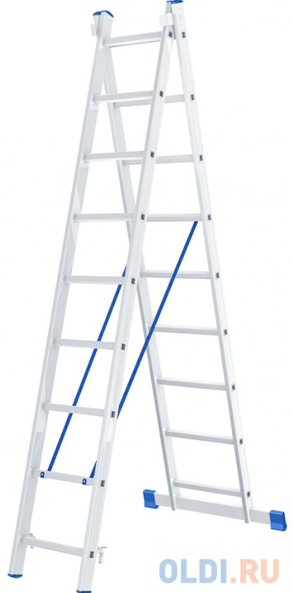 Лестница, 2 х 9 ступеней, алюминиевая, двухсекционная, Россия// Сибртех лестница трансформер сибин алюминиевая 38851