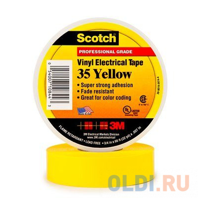 

Лента 3M Scotch 35 7000031671 изоляционная ПВХ 19x20000мм жёлтый