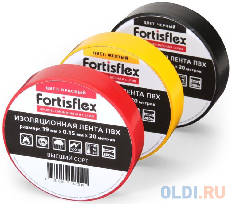 

Fortisflex 71236 Изолента ПВХ 19х0.15x20 черная (Fortisflex, Чёрный