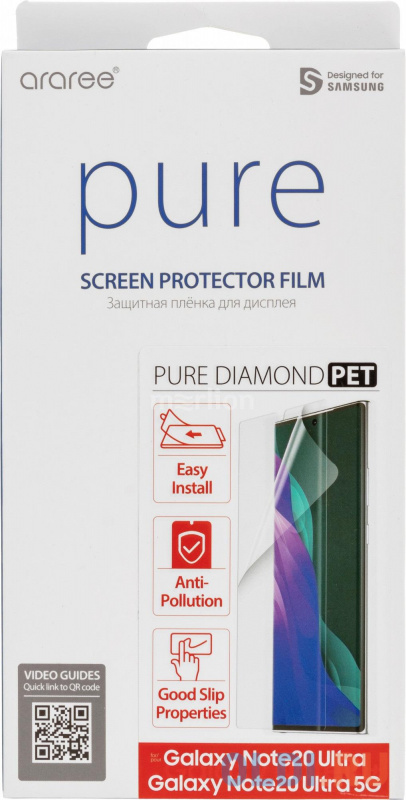 

Защитная пленка для экрана Samsung araree Pure Diamond для Samsung Galaxy Note 20 Ultra прозрачная 1шт. (GP-TFN986KDATR)