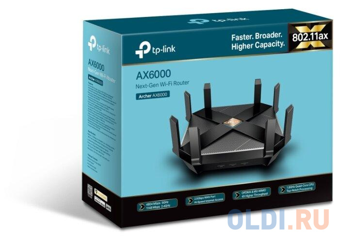 Wi-Fi роутер TP-LINK ARCHER AX6000 802.11ax 5952Mbps 5 ГГц 2.4 ГГц 8xLAN USB черный от OLDI
