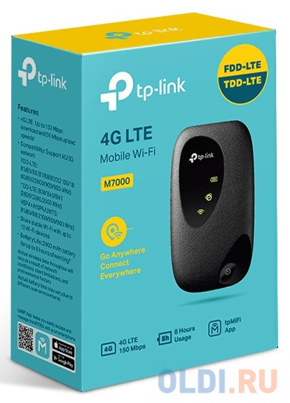 Wi-Fi роутер TP-LINK M7000 802.11bgn 300Mbps 2.4 ГГц 0xLAN черный, размер 94 х 56,7 х 19,8 мм - фото 6