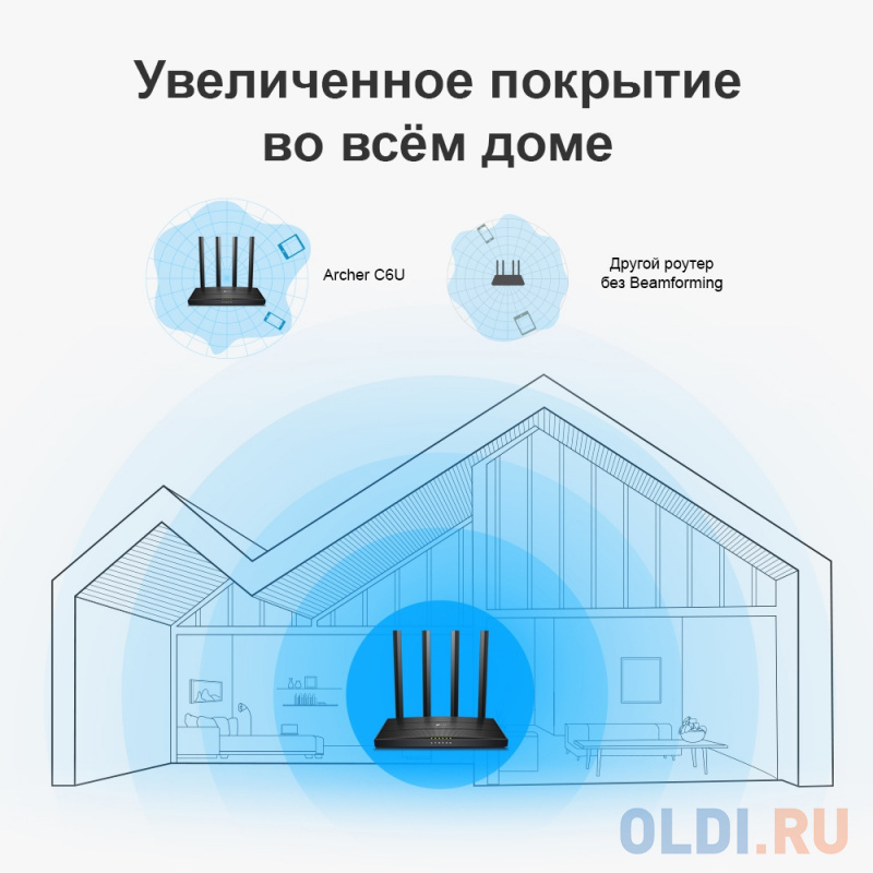 Wi-Fi роутер TP-LINK ARCHER C6U 802.11abgnac 1167Mbps 2.4 ГГц 5 ГГц 4xLAN черный фото