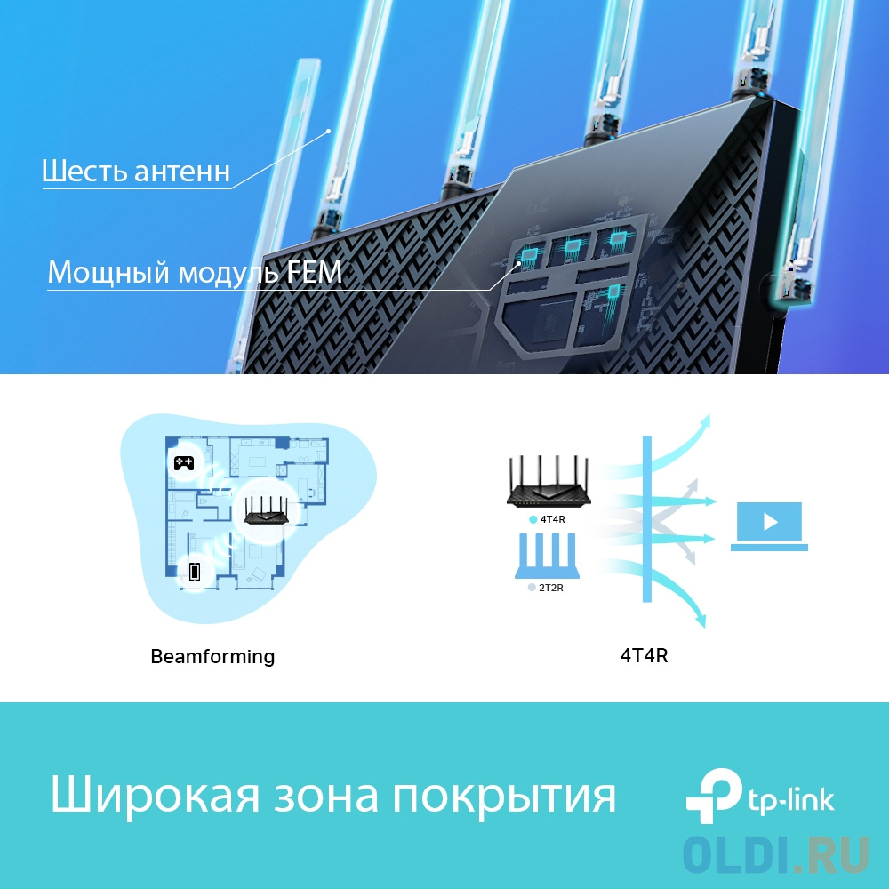 Wi-Fi роутер TP-LINK ARCHER AX73 802.11abgnacax 5378Mbps 2.4 ГГц 5 ГГц 4xLAN черный фото