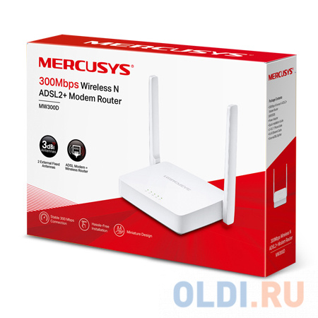 Беспроводной маршрутизатор ADSL Mercusys MW300D 802.11bgn 300Mbps 2.4 ГГц 3xLAN белый фото