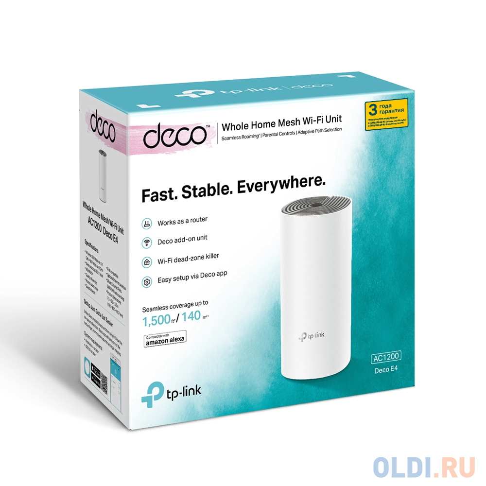 Wi-Fi система TP-LINK DECO E4(1-pack) 802.11abgnac 1167Mbps 2.4 ГГц 5 ГГц 2xLAN белый фото