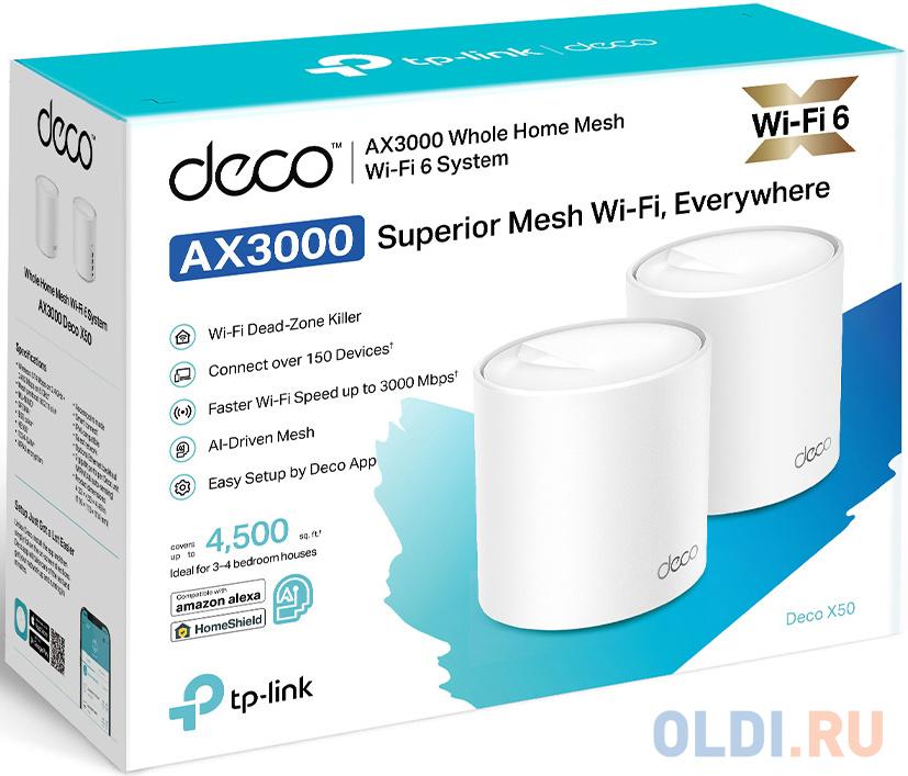 Бесшовный Mesh роутер TP-Link Deco X50(2-Pack) AX3000 10/100/1000BASE-TX фото