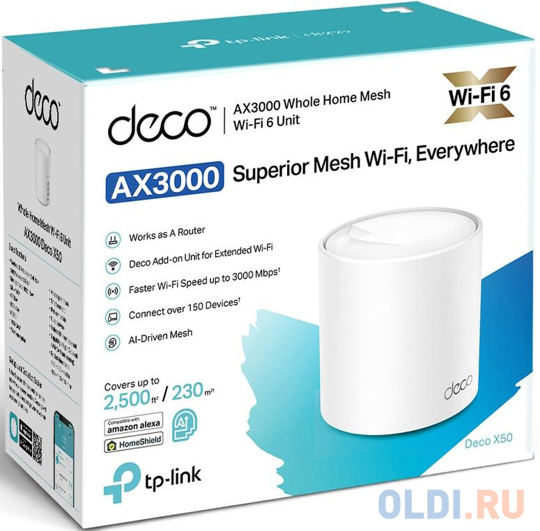AX3000 Whole Home Mesh Wi-Fi 6 UnitSPEED: 574 Mbps at 2.4 GHz + 2402 Mbps at 5 GHzSPEC: 2? Internal Antennas, 3? Gigabit Ports (WAN/LAN auto-sensing), фото