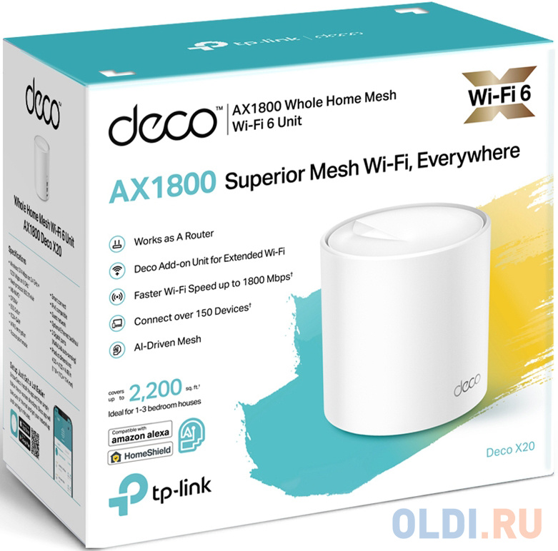 Wi-Fi система TP-LINK DECO X20 802.11ax 1200Mbps 2.4 ГГц 5 ГГц 1xLAN белый фото