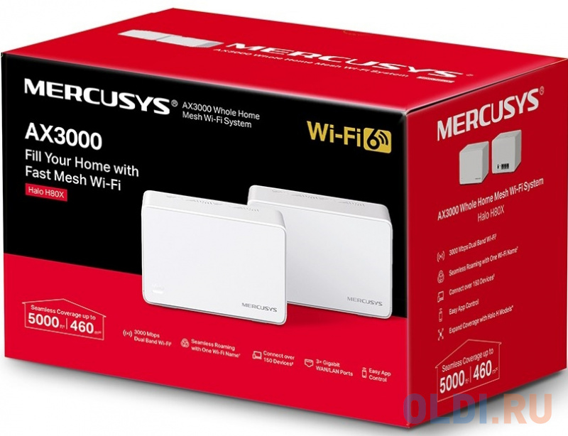 Wi-Fi система Mercusys Halo H80X (2-pack) 802.11ax 2402Mbps 2.4 ГГц 5 ГГц 3xLAN белый фото