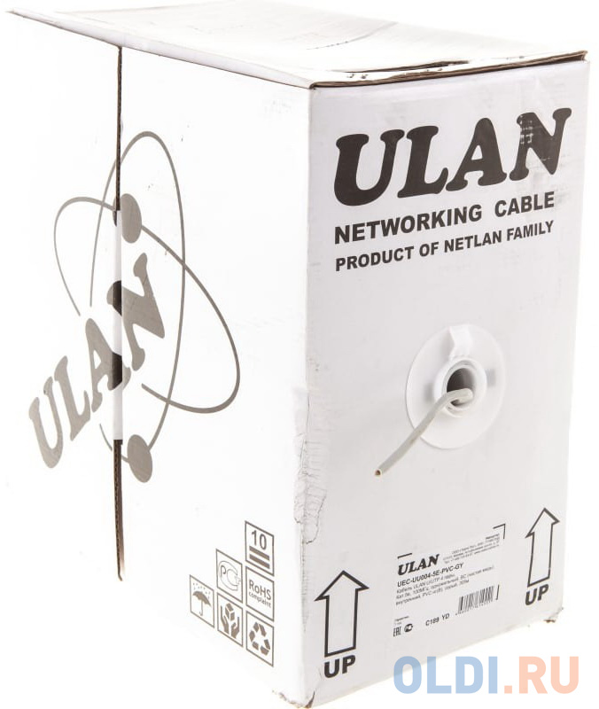 Кабель ULAN UEC-UU004-5E-PVC-GY U/UTP 4 пары, Кат.5e, 100МГц, одножильный, BC (чистая медь), внутренний, PVC нг(B), серый, 305м - фото 2
