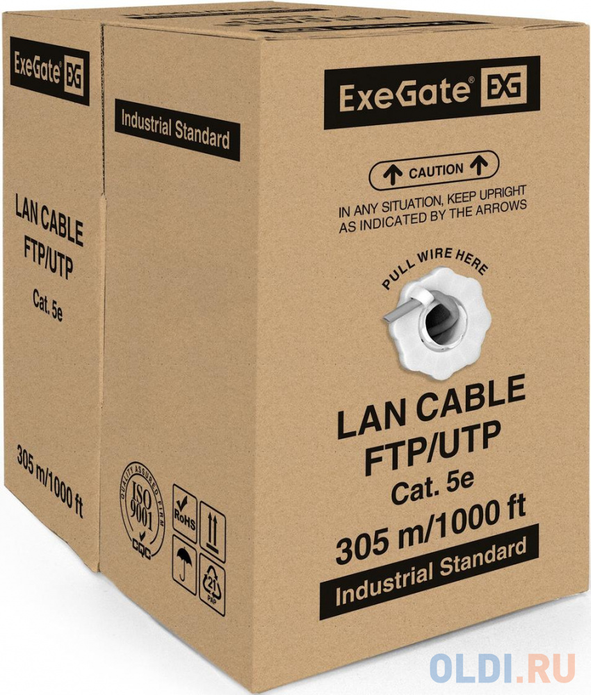 Exegate EX256748RUS Кабель UTP 4 пары кат.5e Exegate бескислородная медь,24AWG, FLUKE® test pass, бухта 305м, серый, PVC кабель сетевой buro utp 4 пары cat5e solid 0 48мм cca 305м серый