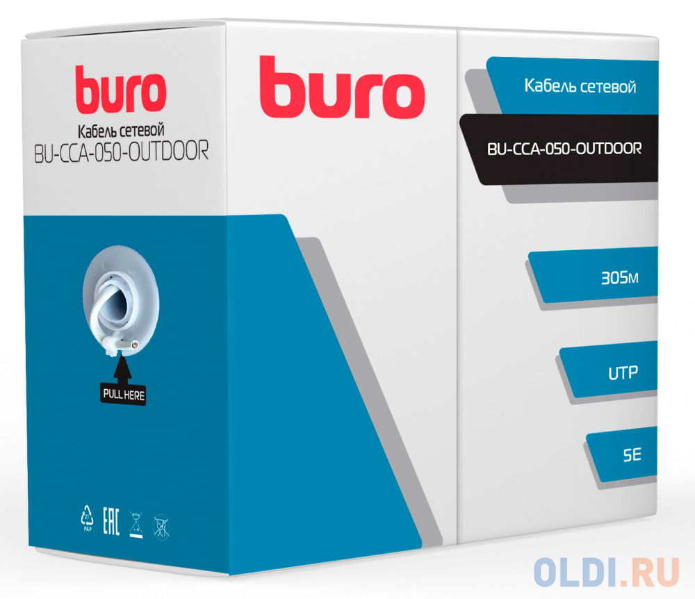 Кабель сетевой Buro UTP 4 пары cat5E solid 0.50мм CCA 305м черный outdoor фото