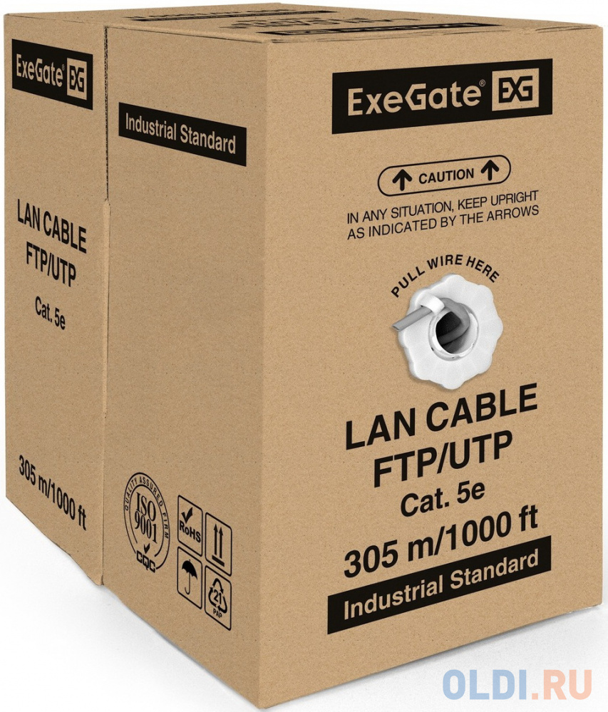 Exegate EX281811RUS Кабель Exegate  FUTP4-C5e-CU-S24-IN-PVC-GY-305 FTP 4 пары кат.5e медь, 24AWG, экран, бухта 305м, серый, PVC - фото 2