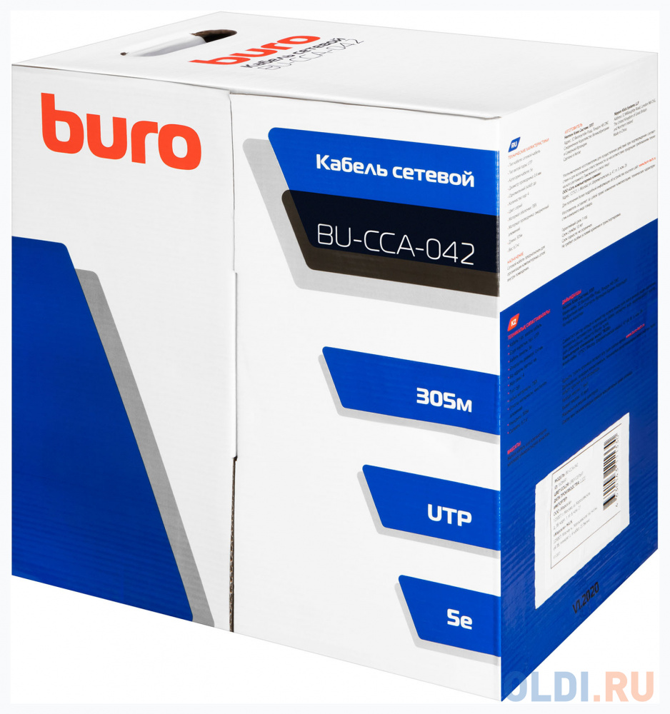 Кабель сетевой Buro BU-CCA-042 UTP 4 пары cat5E solid 0.42мм CCA 305м серый фото